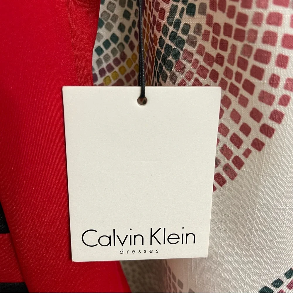 Calvin Klein Red Sleeveless Sheath Dress with Black Trim - Picture 2 of 5